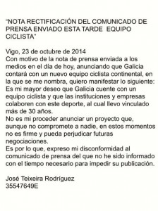 Comunicado de Teixeira