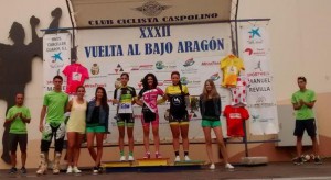 Podio con los líderes tras la 2ª etapa de la ronda aragonesa.