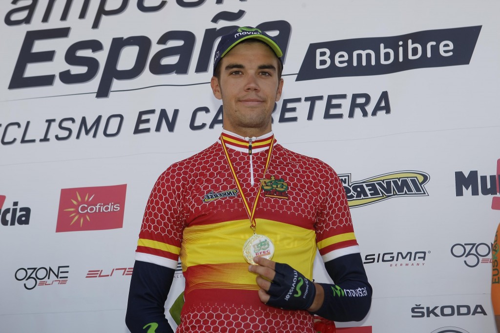 Jesús Herrada, en el podio del Campeonato de España / Foto Movistar
