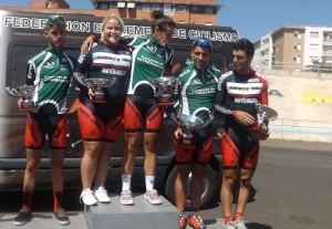 Podio del Campeonato de Extremadura con Miguel A. Iglesias, Mar Manrique, Cristina Sayago, Cristian Galván y Peru Lozano.  © Bio-Racer Extremadura