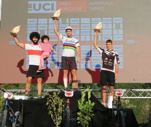 Abel Mustieles, Benito Ros y Lucien Leiser, en el podio de Albertville © UCI Trials